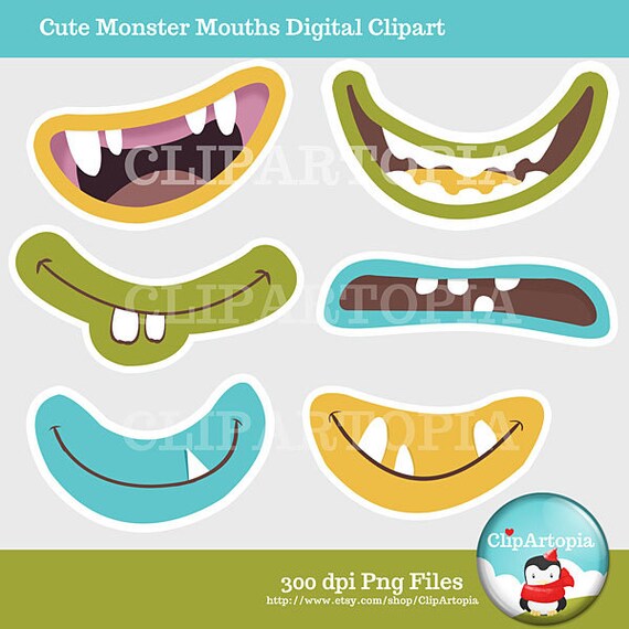 Cute Monster Mouths Digital Clipart Printable / INSTANT DOWNLOAD Il_570xn