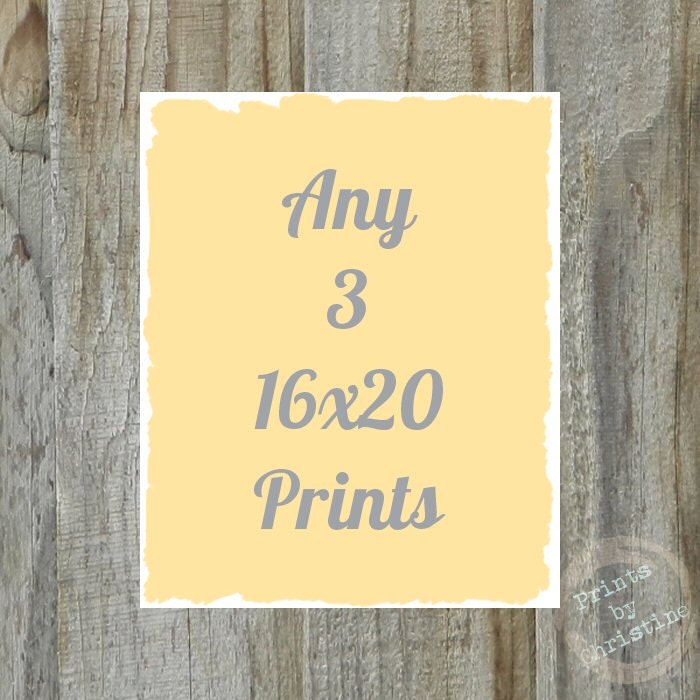 Sale. 16x20 Poster Print Set of 3 Art Prints Personalized Home Decor Scripture Quote Lyrics Nursery Art