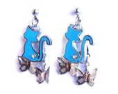 Blue Cat Earrings/ metal earrings/ silver earrings/ Butterflies/ summer jewelry/Cat Lover Gift Ideas - BestMaria