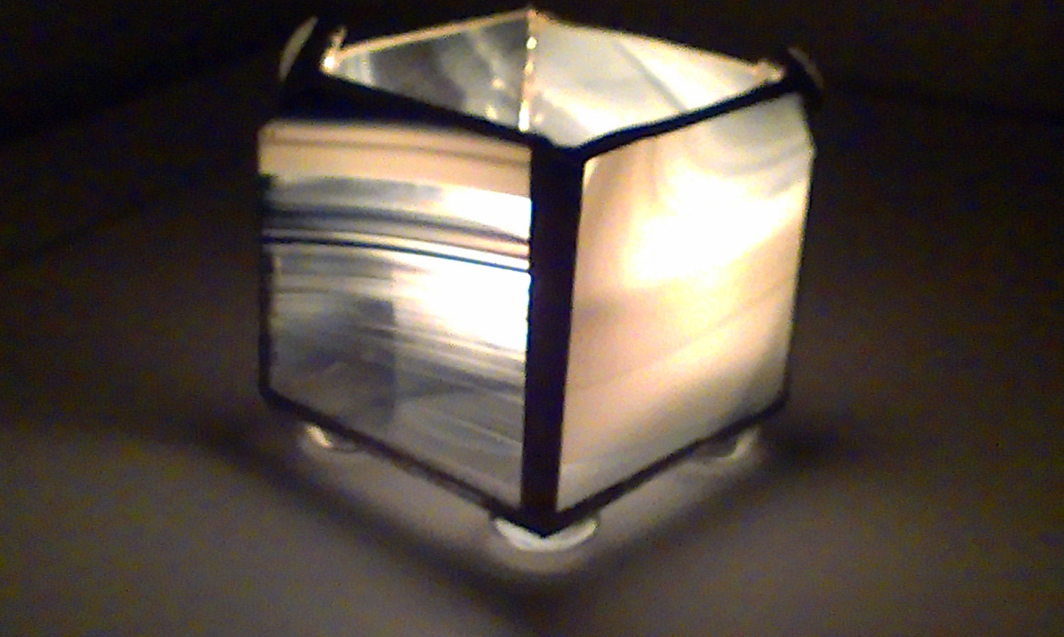 Stained Glass Candle Holder in Black White and Clear Baroque Glass with Decorative Glass Embellishments