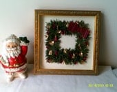 Lot of Two- Vintage Christmas Items- 1940s Napco Ceramic Spaghetti Bank, Shadowbox Framed Wreath