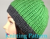 Knitting Pattern for Ribbed Reversible Unisex Beanie Hat, PDF File Instant Download