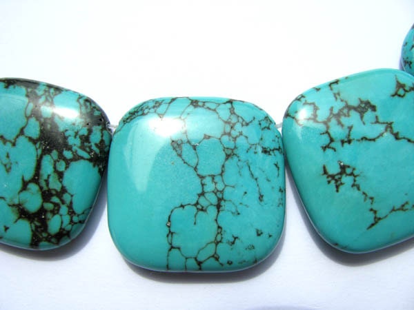 larger high quality turquoise gemstone squre tibetant jewelry bead focal 30mm full strands 16inch