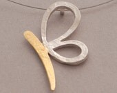 Butterfly necklace, silver butterfly, topically gold plated, in steel wire, handmade sterling silver jewelry M2490