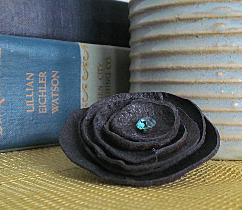 Mourning brooch Gothic Pin upcycled reclaimed leather repurposed clothing accessory jewelry