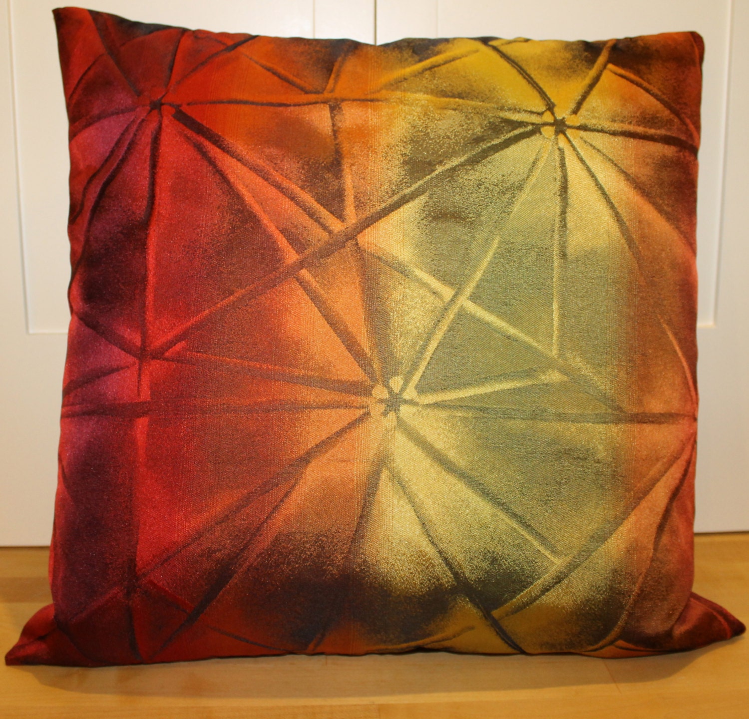 18" contemporary cushion cover, throw pillow, designer fabric, multicolour red,orange,yellow, purple, zip opening