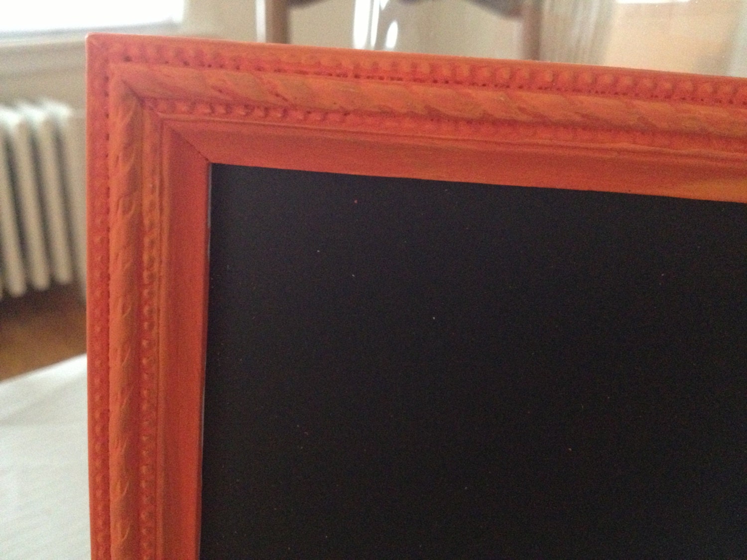Orange Framed shabby chic Chalkboard- Refurbished and Hand Painted