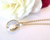 Crystal Necklace Gold Necklace Rock Crystal Quartz Pendant Clear Crystal Wedding Jewelry Gold Bridesmaid Necklace Glass Heart Reversable