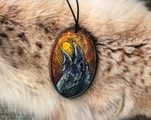 Raven Crow Pendant Grey Black Creative Design Decoration Fantasy Wood Art, Plywood Clay