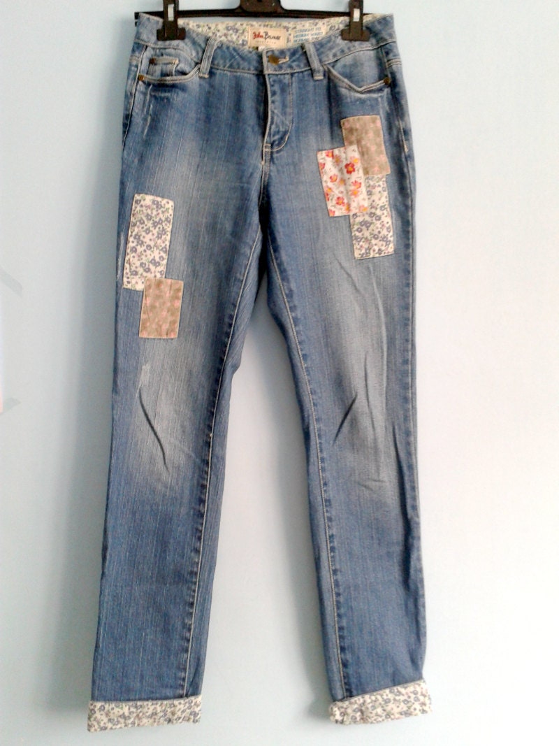 Vintage High Waisted Floral Jeans Pants Spring