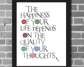 Poster Print, Happiness, Typography Print, Wall Decor, Giclee Print, 11x14, Inspirational Quote