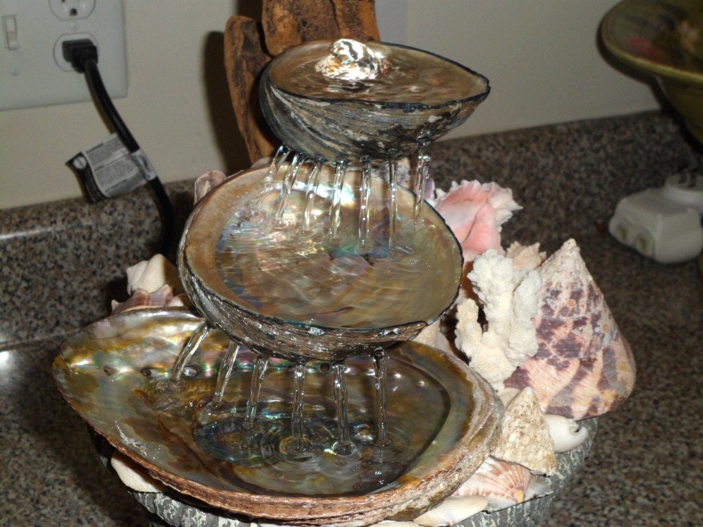 Abalone Shell Water Fountain - Coastal Peace - Indoor Table Top  sea shell art ocean beach home decor housewarming gift idea unique gift