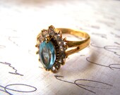 Vintage Gold Tone Blue Topaz Marquise with CZ Accents