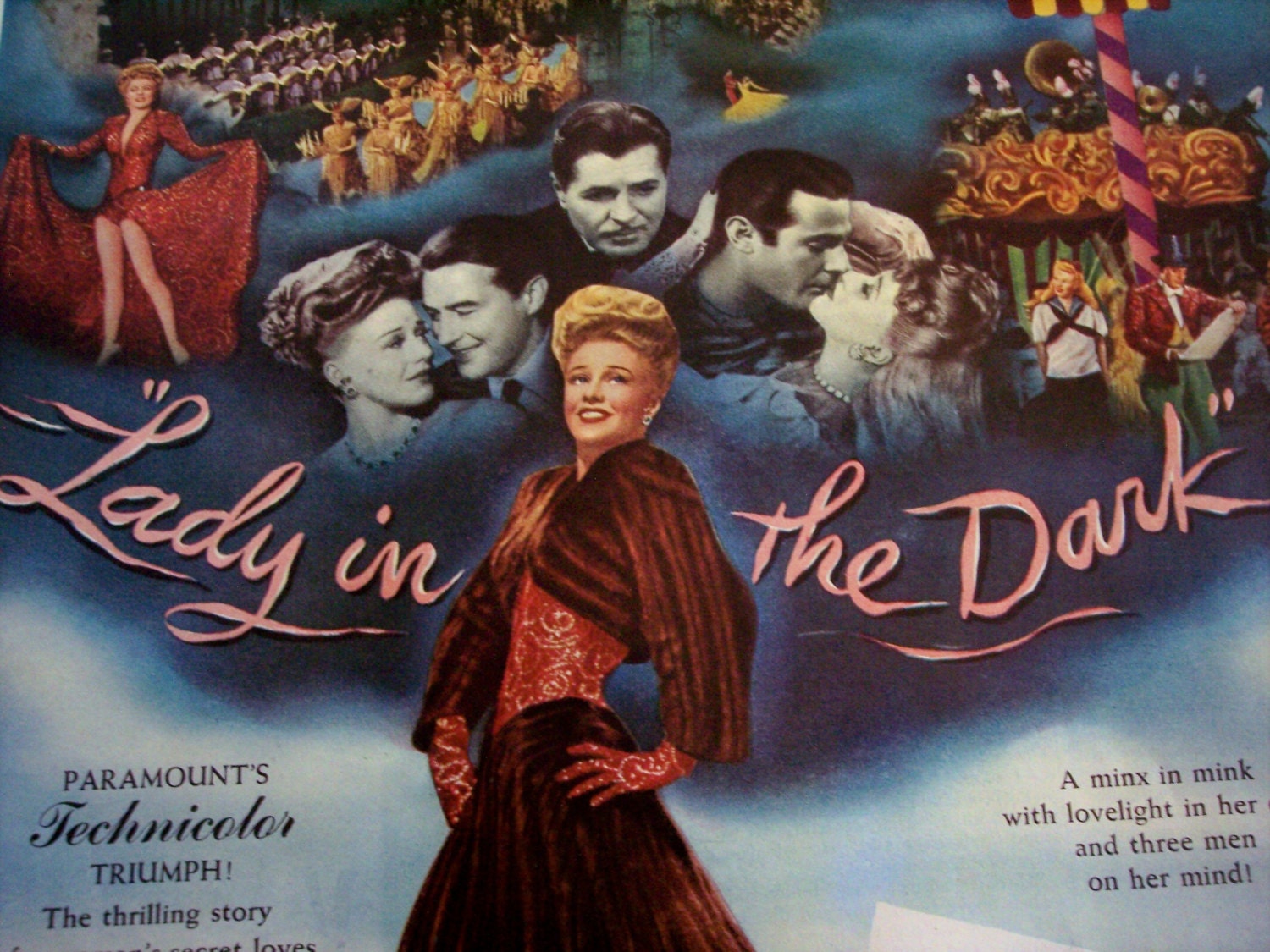 1944 movie promo AD Ginger Rogers, Ray Milland, Warner Baxter, Jon Hall "Lady in the Dark" original advertisement