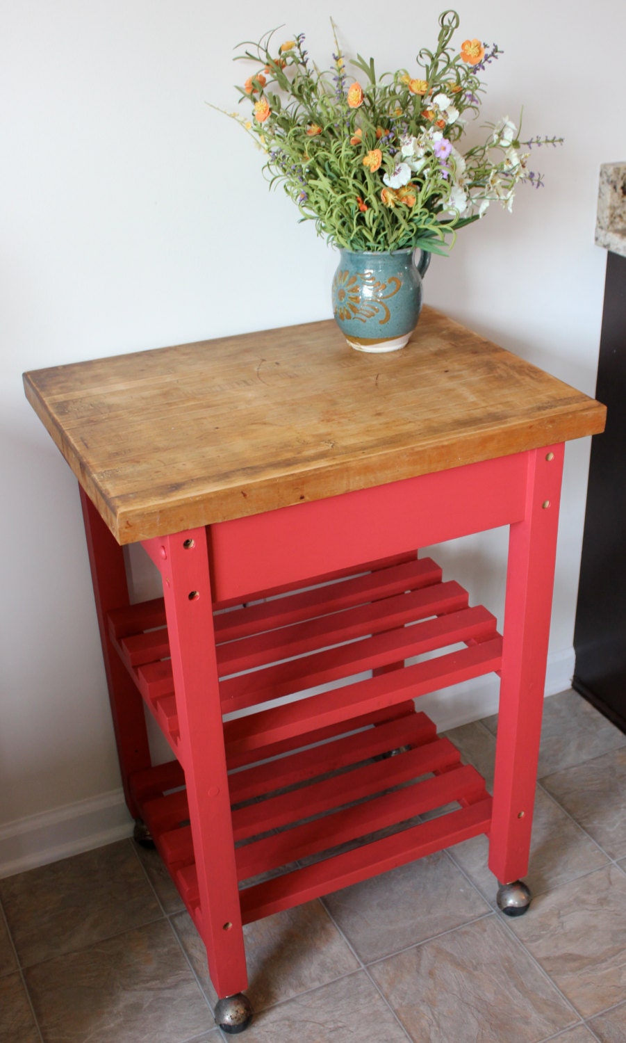 Vintage Butcher Block Top Kitchen Island