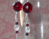 Red garnet gemstone & crystal dangle earrings January birthstone Wire wrapped earrings Mother's day gift