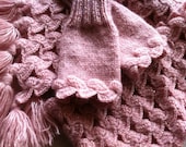 Pink Crochet Scarf and Fingerless Gloves Set, Knitted Silvery Pink Set in Handmade