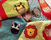 Modern baby boy animal quilt, Alphabet Soup, red, green, orange, brown and blue "Oliver"