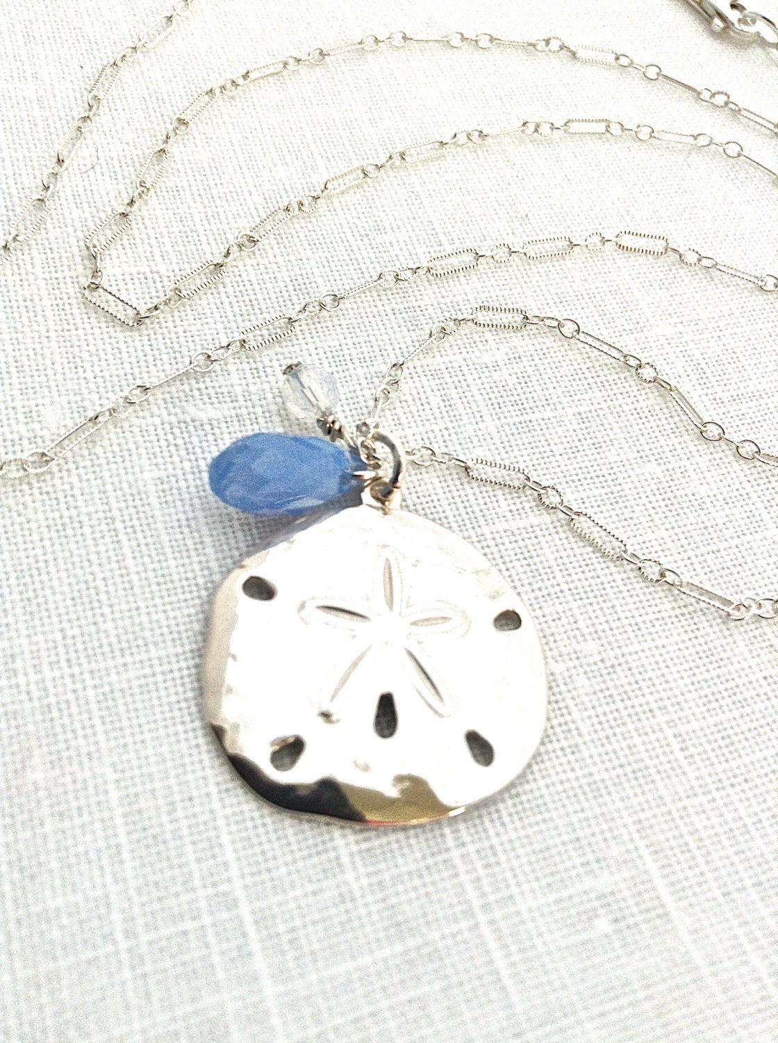 Sand Dollar Necklace, Sterling Silver Pendant, Silver Beach Necklace, Beach Wedding Jewelry, Summer Necklace, Ocean Blue Pendant