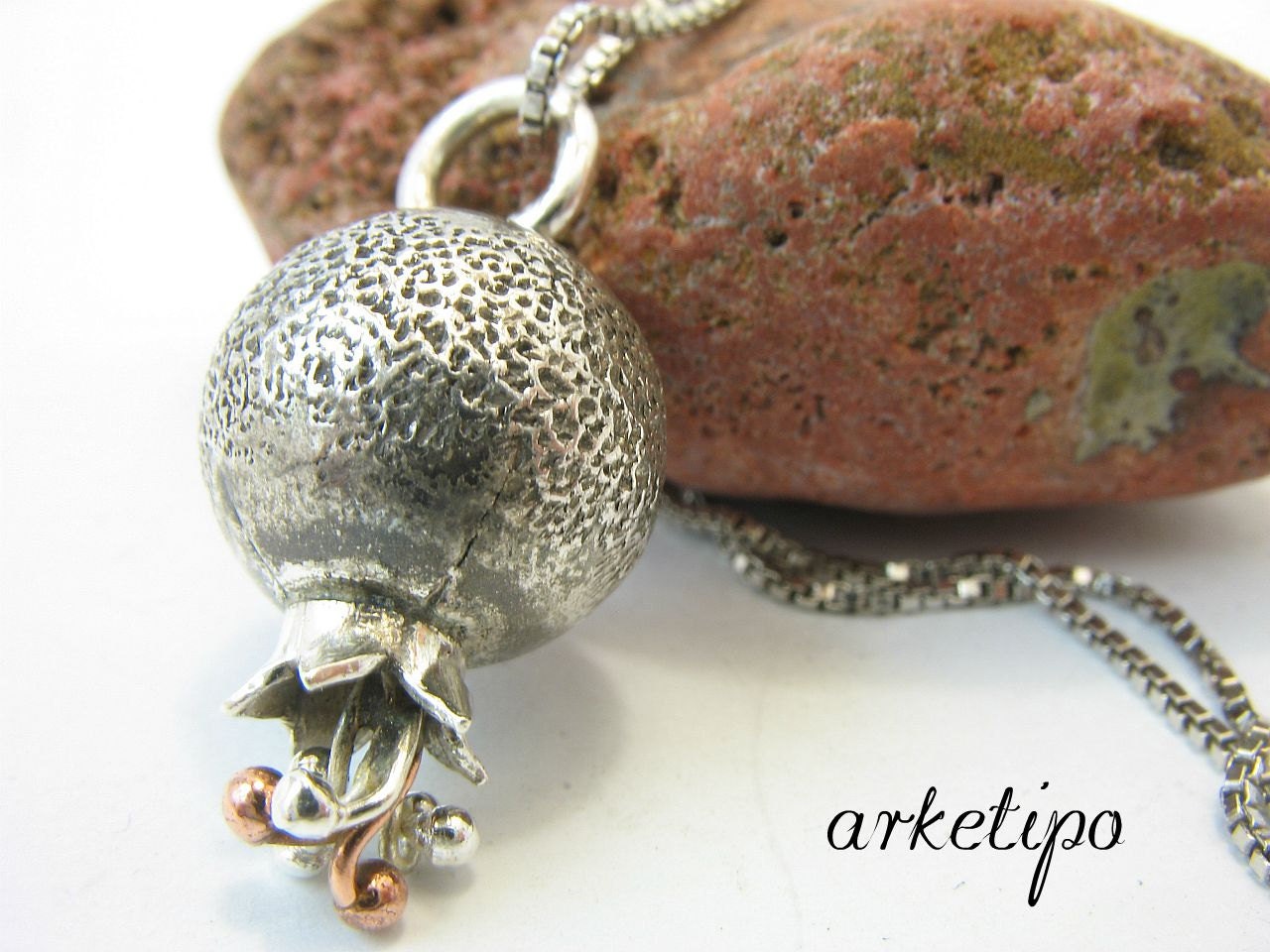Handmade "Pomegranate" Necklace of sterling silver with sterling silver chain