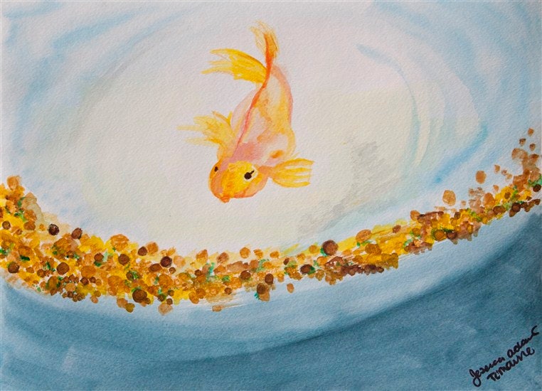 Pebbles and Parrot Fish 11x14 Watercolor Paint Print