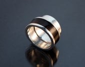 Beautiful one of a kind handmade silver 950k and black african wood ring for men or women size 8 
