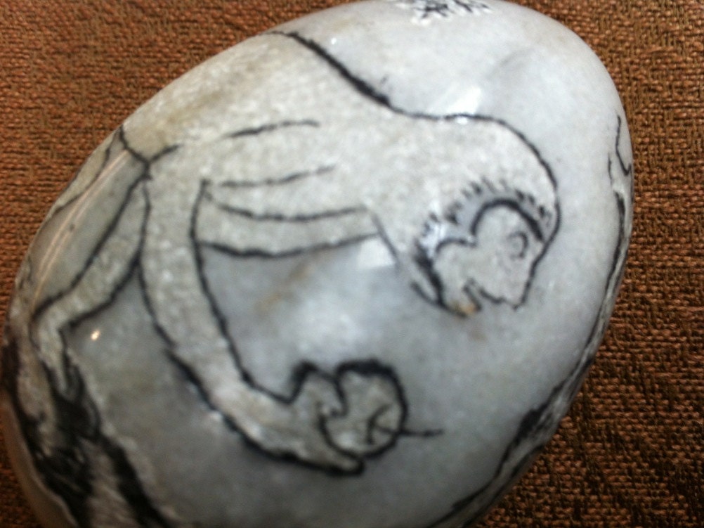 SALE Vintage Chinese Marble Egg With Engraved Sign of the Monkey