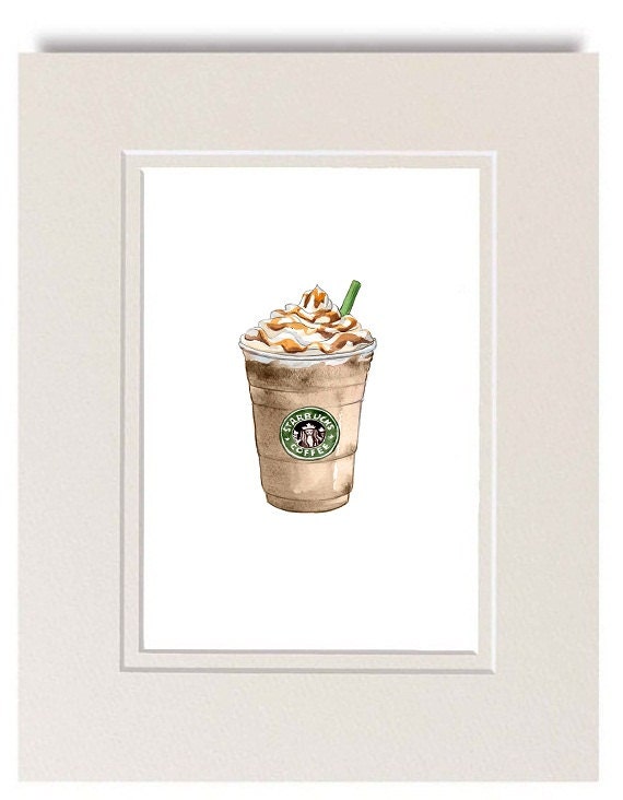 Starbucks Caramel Frappuccino - Wall Decor - Kitchen Art Print - Watercolor Illustration