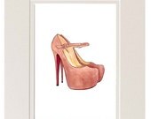 Wall Decor Art Print, Pink Christian Louboutin "Lady Daf" Platform Pumps, Watercolor Print