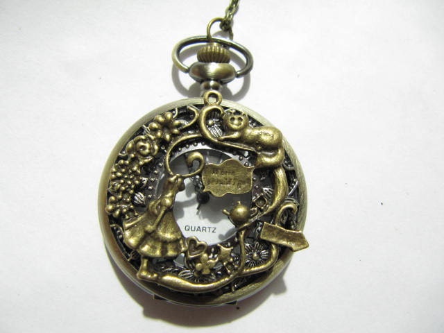 fashion Pocket Watch necklace ,Long Chain Necklace Alice in Wonderland Necklace Pendant antique fashion jewelry birthday gift