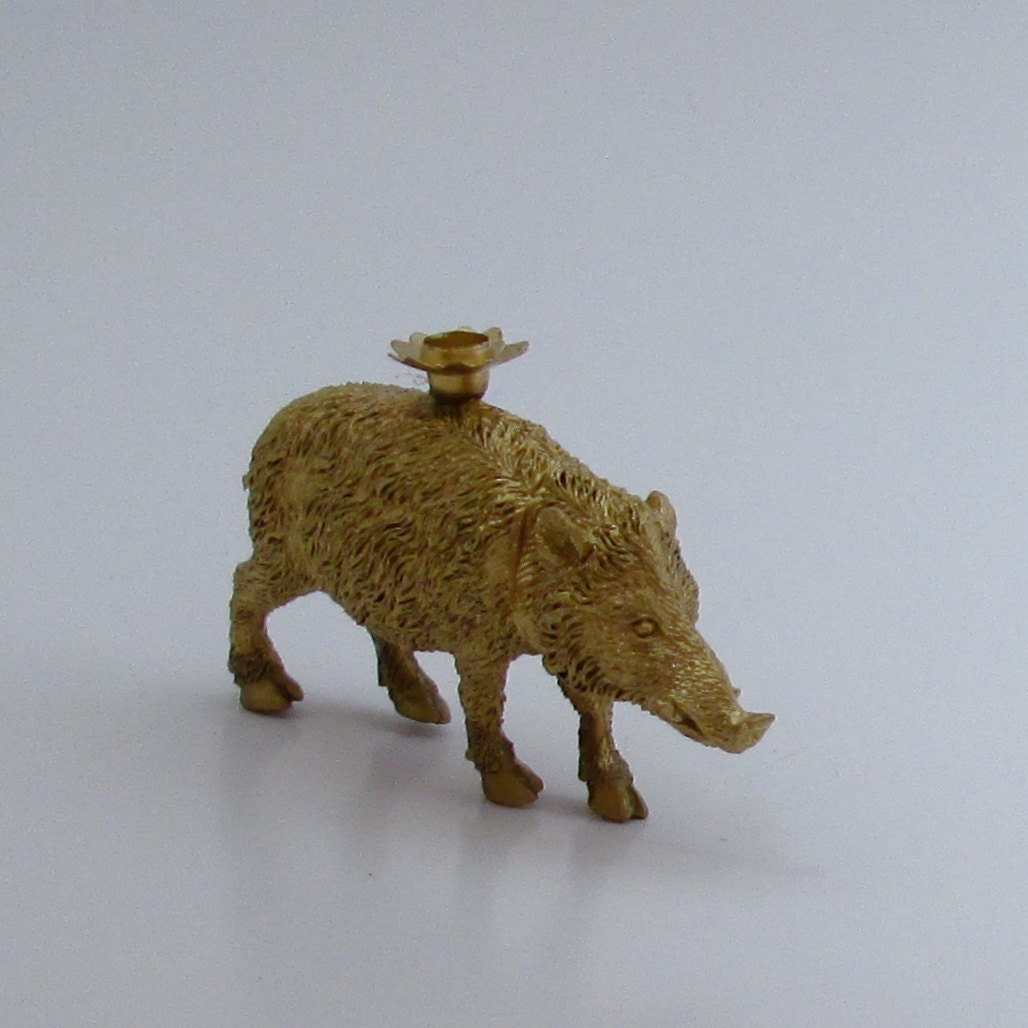 Gold Hog Birthday Candle Holder, Cup Cake Decorations, Farm Animal Birthady Party
