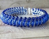 Cobalt Chainmaille Bracelet - Glass Caterpillar - Blue Beaded Bracelet - Blue Bracelet