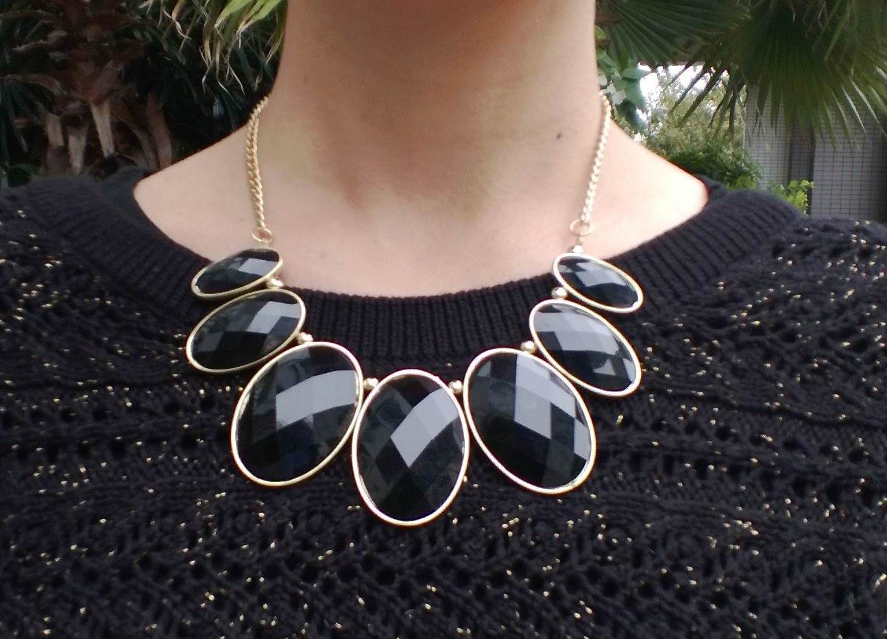 Black  Elliptic Bubble Bib Necklace, Handmade Beadwork  Golden Jewelry, Statement Necklace, Fashion & Stylish