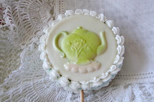 Sandwich Cookie Fondant Cupcake Pick, Mini Cake Topper - Stamped Tea Pot