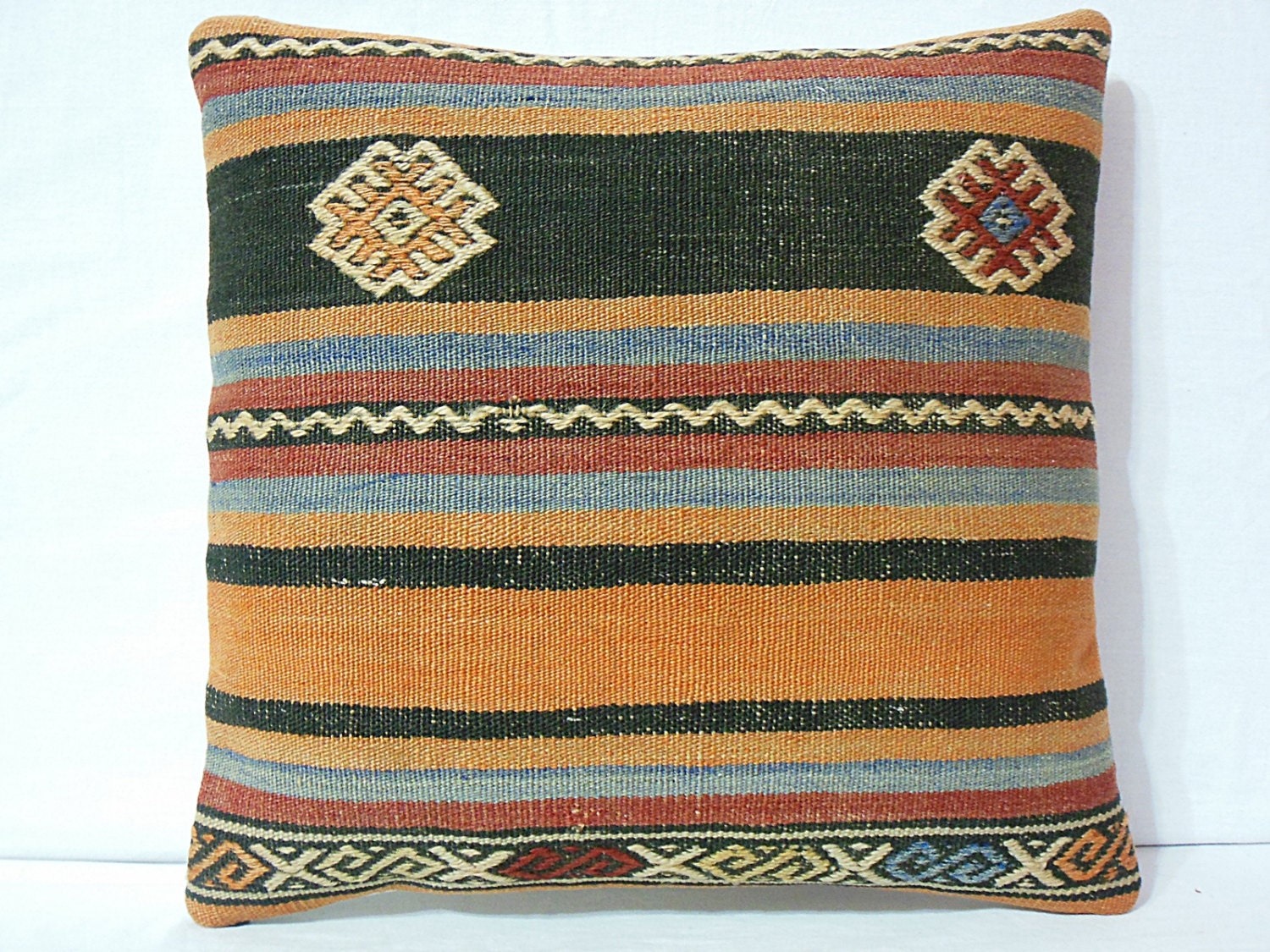 DECOLIC 5 DAYS DELIVERY Vintage Turkish  Kilim Pillow Cover - Bohemian Unique Organic Shine Kilim Pillow - 16x16 inch - Antique Kilim Cover