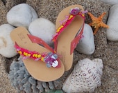 Sweet pink Greek leather sandals - Flip Flops
