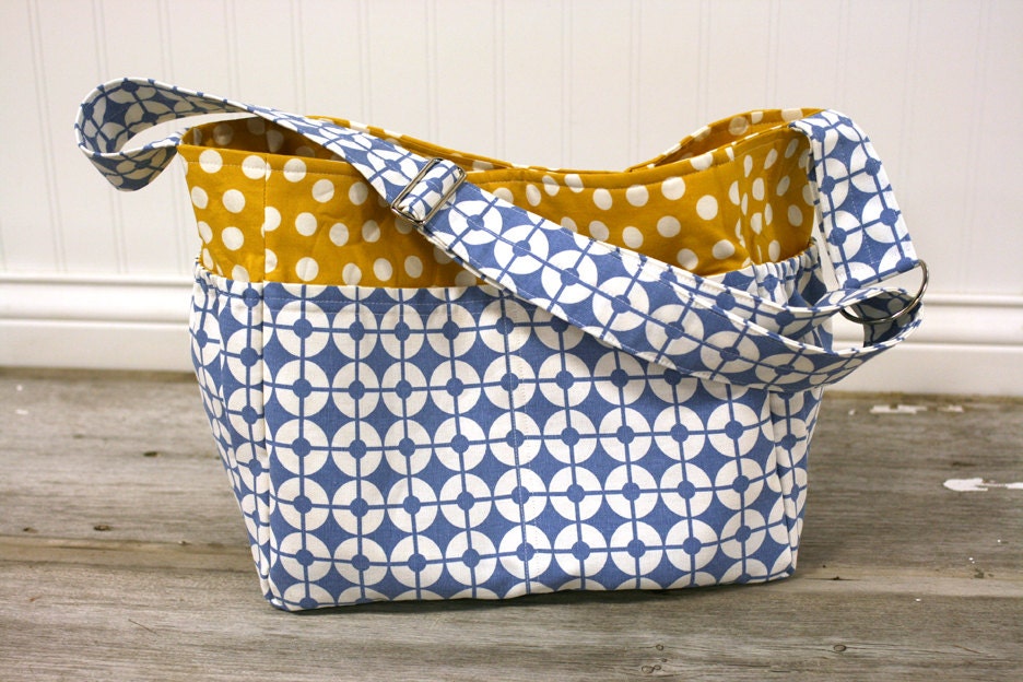 Bright nautical blue yellow adjustable strap diaper bag or tote bag