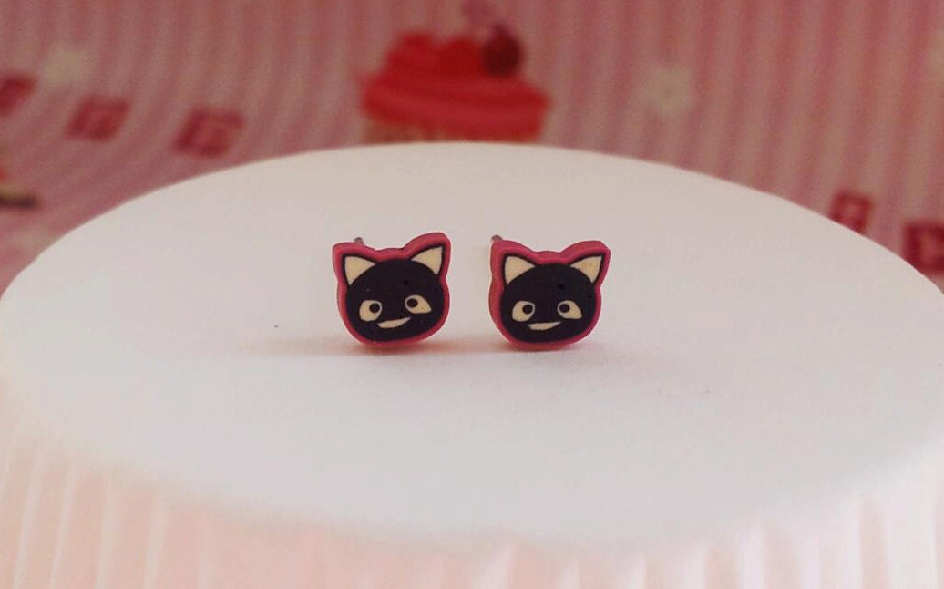 Cat Slice Stud Earrings-Kawaii earring-Polymer clay Studs-Post Earring- Miniature Slices Earring-Animal Earring-Kawaii Studs