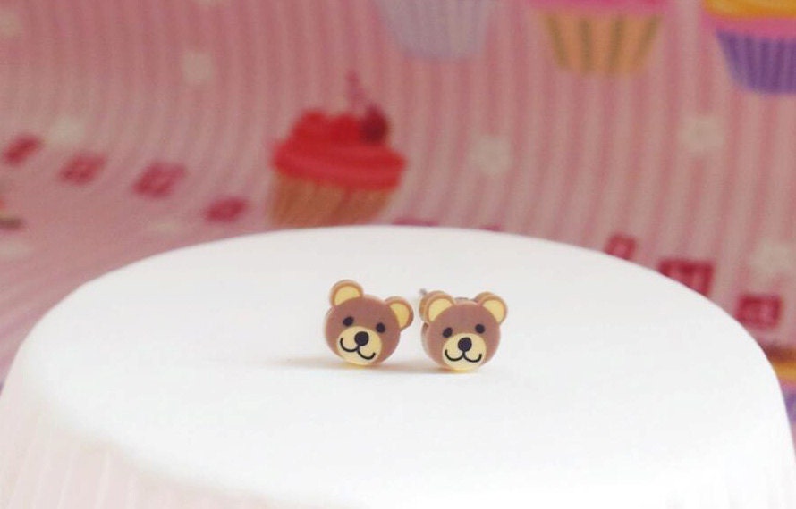 Bears Slice Stud Earrings-Kawaii earring-Polymer clay Studs-Post Earring- Miniature Slices Earring-Animal Earring-Kawaii Studs
