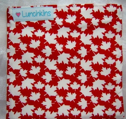 SANDWICH Snack BAG Red White Canada Maple Leaf Design Reusable with Nylon Lining