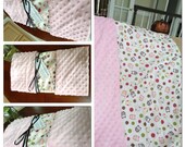 Handmade in Ivoly with Pink, Green, gray, and brown Owl  in size 30"X35" from 100% cotton fabric