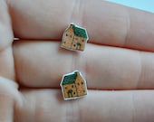 Brown House With Green Roof Earrings Two Different Sizes Available