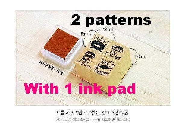 Craft tool card deco diary tape sticker coffee drum smile cat wooden Rubber DIY Korean stamp Set  ooak gift paper wrapping Kids art tool
