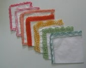 Great-grannys handkerchiefs with crocheted lace: 7 pieces. HANDMADE. Handkerchief, lace handkerchief, crochet. Vintage
