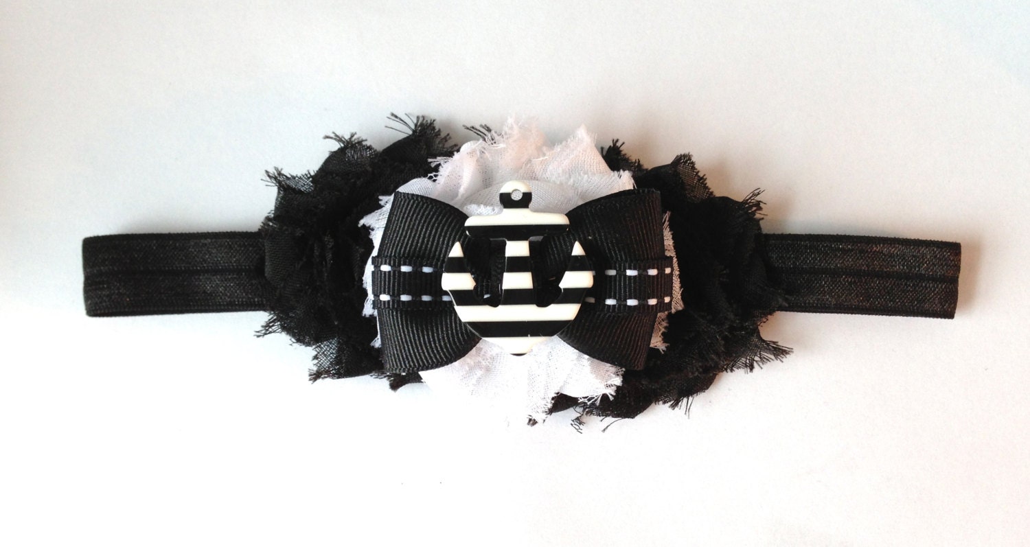 Anchor - Sailor Shabby Flower Headband - Hair Accessories - black and white stripes, white, tux bow