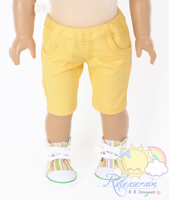 Doll Clothes Outfit Elastic Banded Waist Mango Yellow Denim Capri Jeans Pants for 18" American Girl dolls