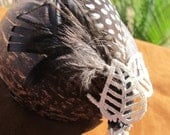 Handmade, feather, embroidery leaf, beaded hairclip