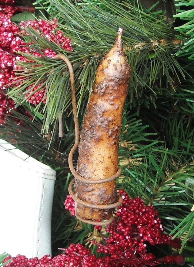 Primitive Cinnamon Grunged Candle Coffee Cloves Rusty Wire Holder