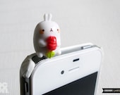 SALE30%OFF: Cute Bunny Munching a Carrot iPhone Plug . Phone Charm . Phone Plug . Dust Plug // Hand Painted, Kawaii, Cute, Rabbit, Eating