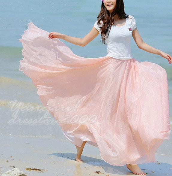 Women's Beach Maxi Skirt Princess Pink Chiffon by dresstore2000